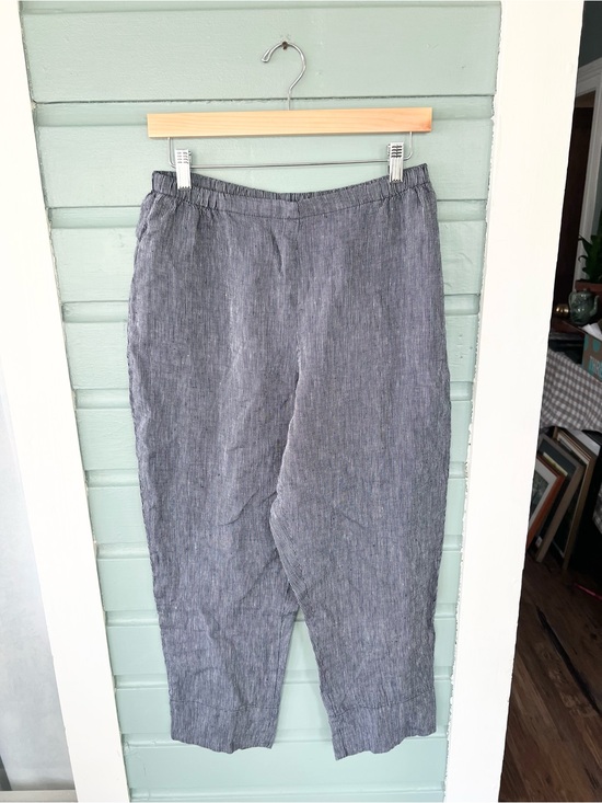 Flax Pants - Flax NEW 100% linen blue stripe elastic waist pull on pants coastal size small